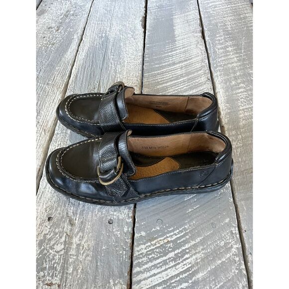 Born Women's Size 7/38 Black Leather Loafers with Buckle Strap Casual - Picture 1 of 6